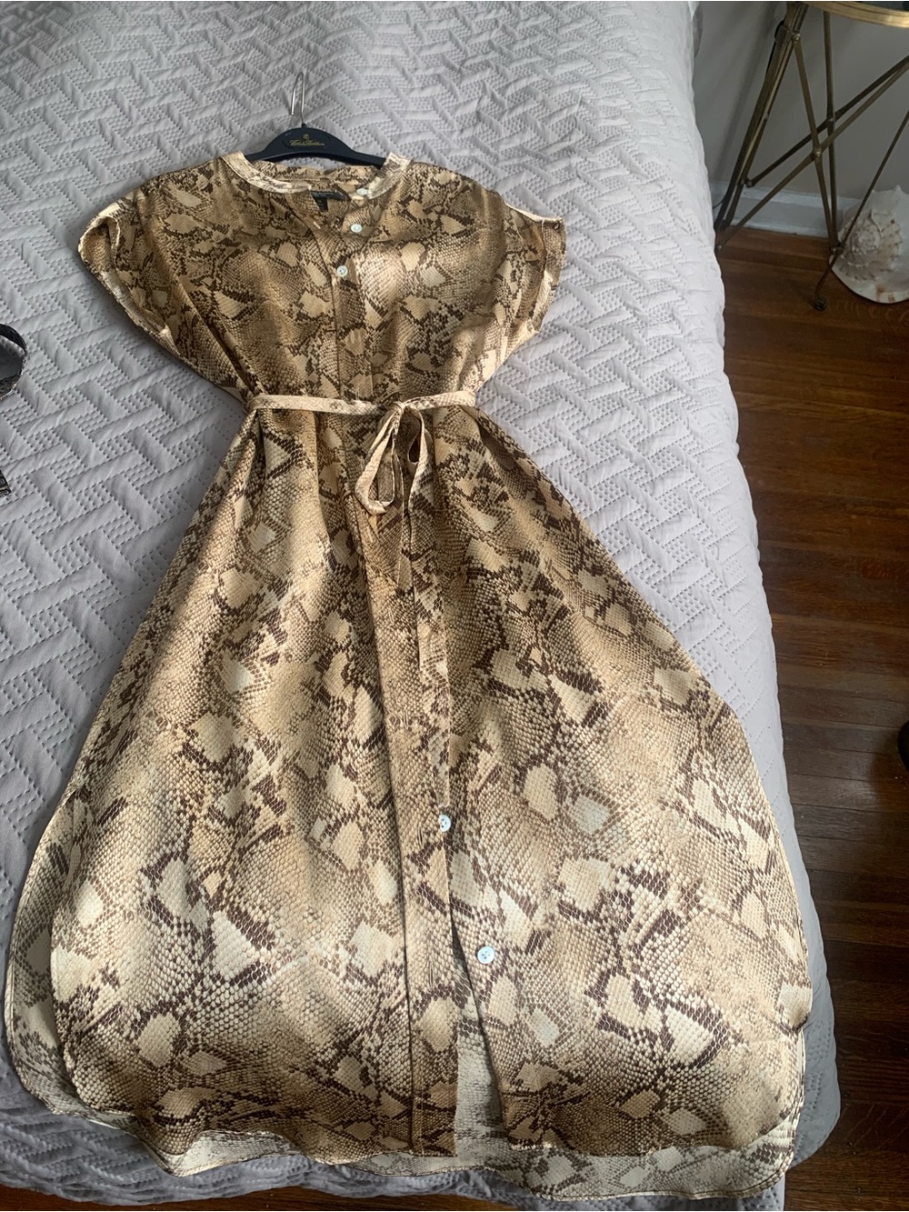 Banana Republic Beige and Brown Snake Print Midi Shirt Dress